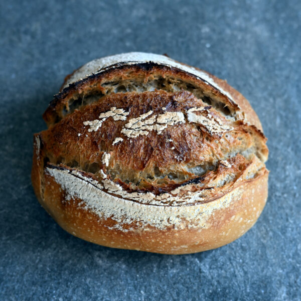 Stone-ground T80 wheat sourdough country bread. No additives