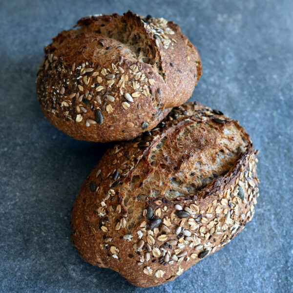 organic wholemeal bread with natural sourdough bran and omega-3 seeds. Stone-ground organic flour. No additives, no preservatives